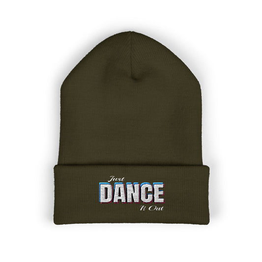 White Logo Embroidered Cuffed Beanie - Just Dance It Out